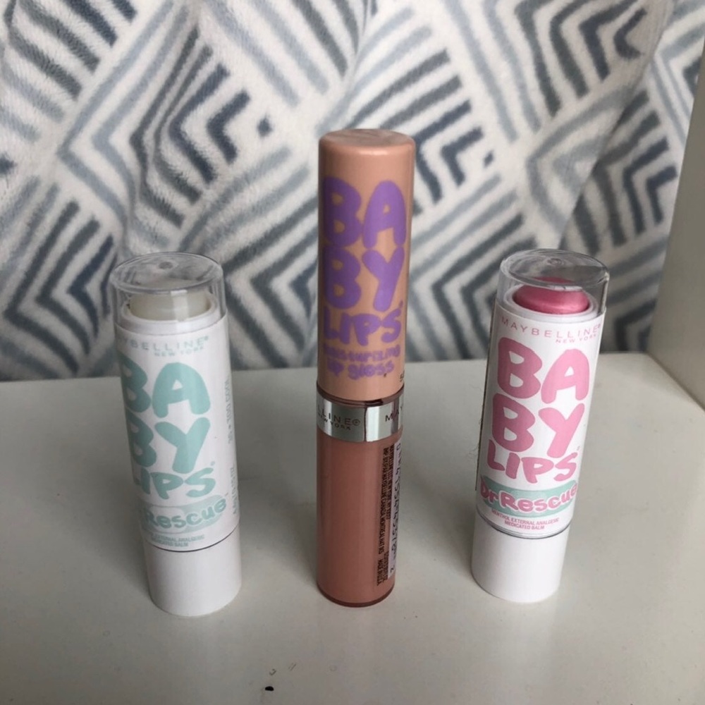 babylips chapsticks and lip gloss maybelline